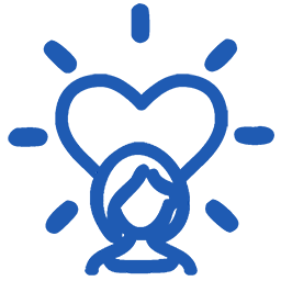 Blue icon of empowered woman linked to the Well-being & Professional Development page
